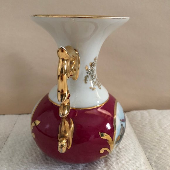 Beautiful small vase L.B Limoges porcelain art red gold couple dancing - Picture 3 of 6